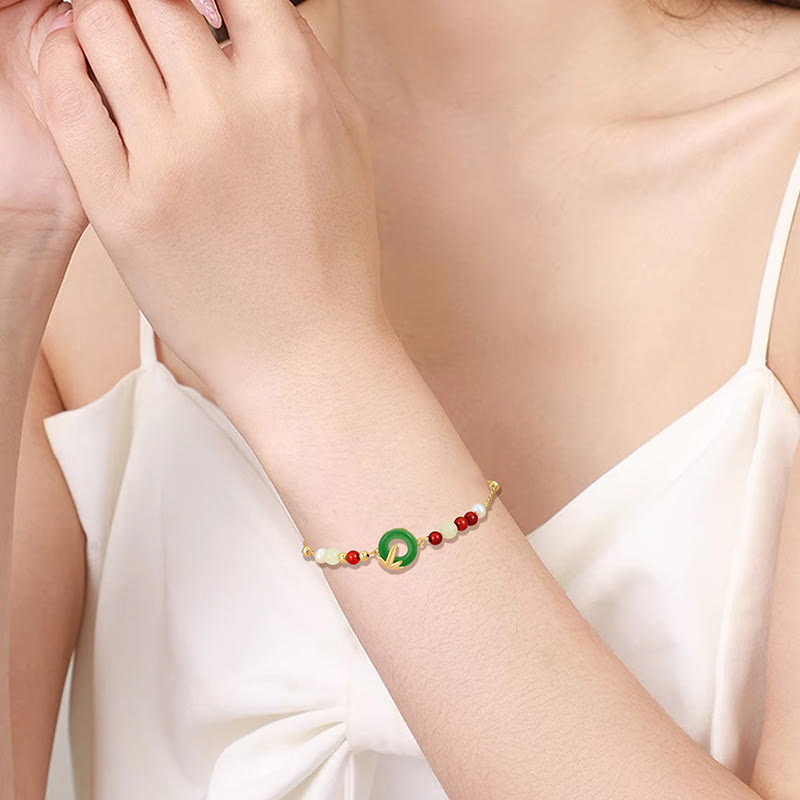 Buddha Stones 925 Sterling Silver Green Chalcedony Peace Buckle Bamboo Calm Bracelet - image 3