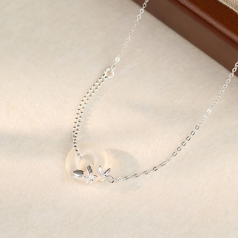 Buddha Stones 925 Sterling Silver Tulip Chalcedony Peace Buckle Fortune Necklace Pendant - image 2