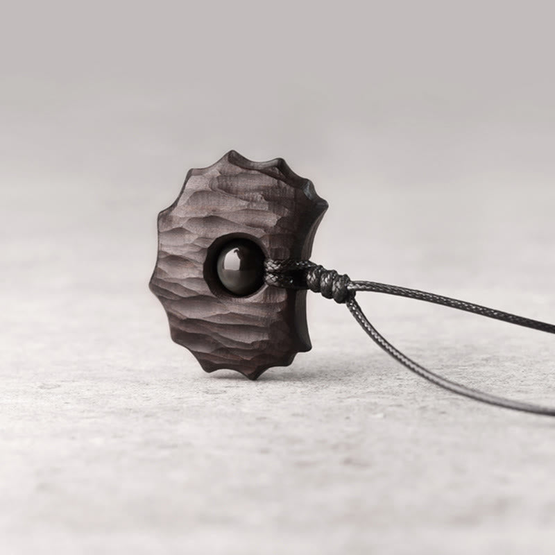 Buddha Stones Ebony Wood Obsidian Irregular Shape Peace Calm Necklace Pendant - image 2