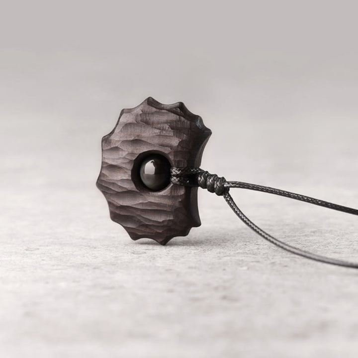 Buddha Stones Ebony Wood Obsidian Irregular Shape Peace Calm Necklace Pendant - image 2