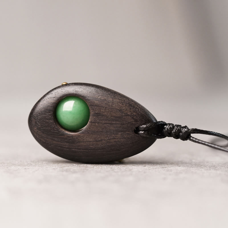 Buddha Stones Ebony Wood Green Aventurine Peace Calm Necklace Pendant - image 1