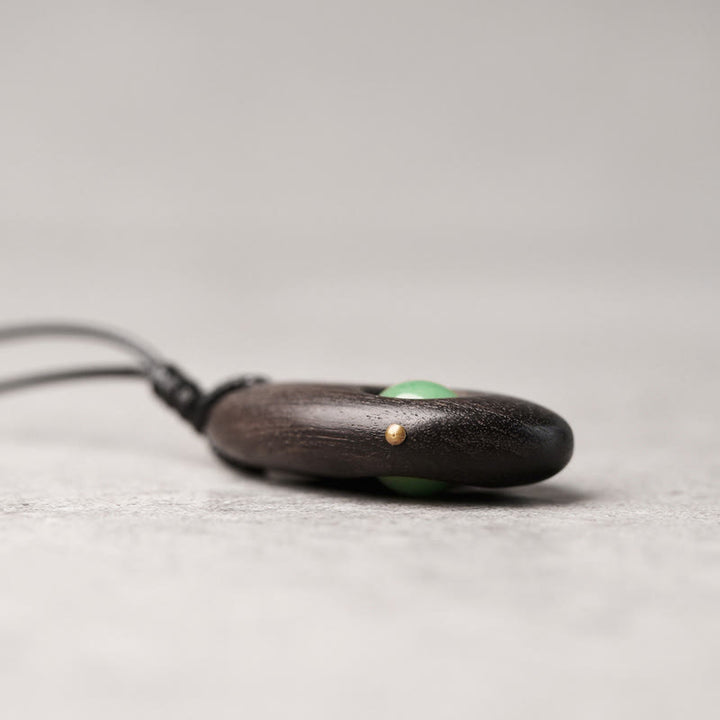 Buddha Stones Ebony Wood Green Aventurine Peace Calm Necklace Pendant - image 2