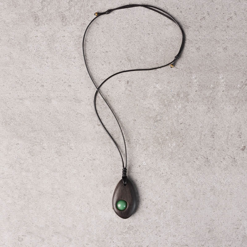 Buddha Stones Ebony Wood Green Aventurine Peace Calm Necklace Pendant - image 3