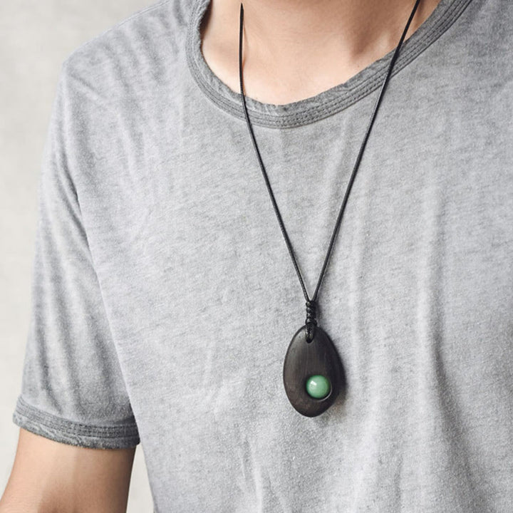 Buddha Stones Ebony Wood Green Aventurine Peace Calm Necklace Pendant - image 10