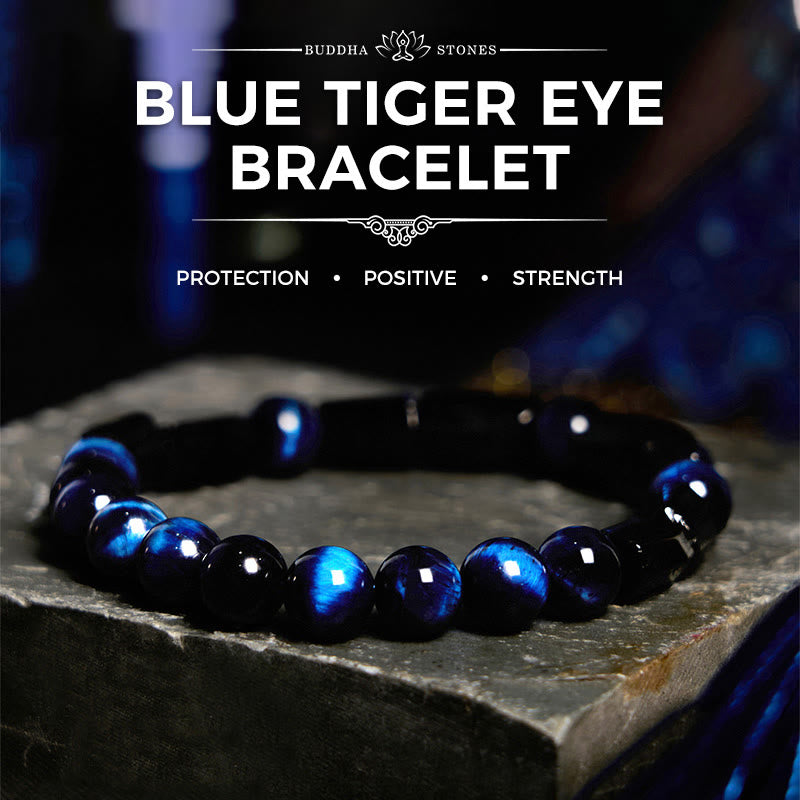 Buddha Stones Blue Tiger Eye Black Tourmaline Strength Bracelet - Blue Tiger Eye Black Tourmaline(Wrist Circumference: 14-16cm) - image 0