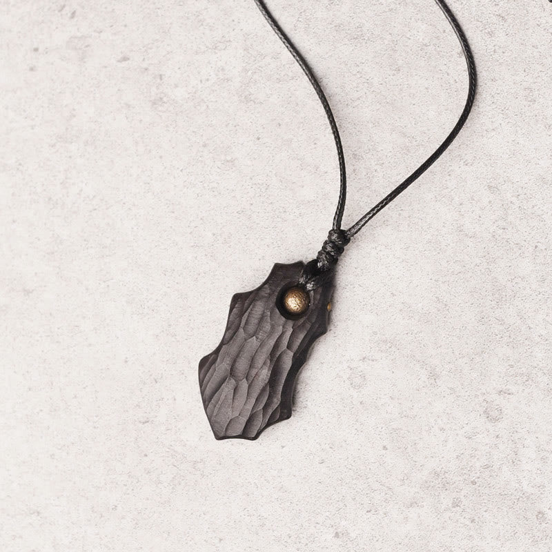 Buddha Stones Ebony Wood Irregular Shape Copper Bead Peace Calm Necklace Pendant - image 1