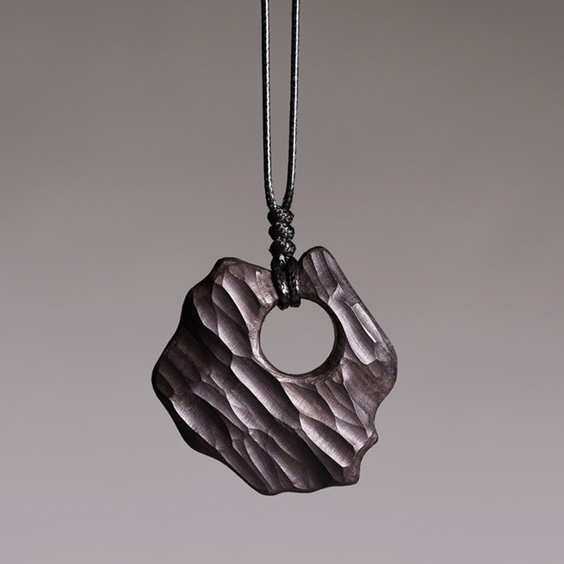 Buddha Stones Ebony Wood Hollow Irregular Shape Peace Balance Necklace Pendant - Ebony Wood - image 0