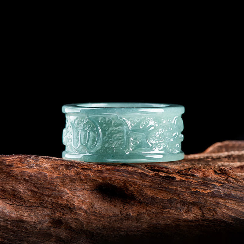 Buddha Stones Natural Jade Om Mani Padme Hum Carved Prosperity Ring - image 2
