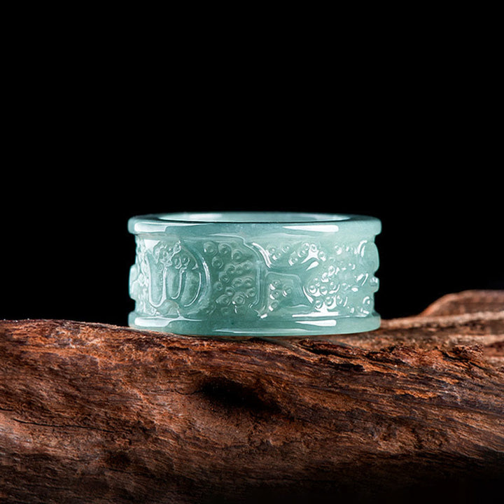 Buddha Stones Natural Jade Om Mani Padme Hum Carved Prosperity Ring - image 2