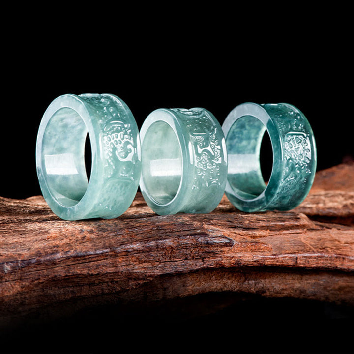 Buddha Stones Natural Jade Om Mani Padme Hum Carved Prosperity Ring - image 7