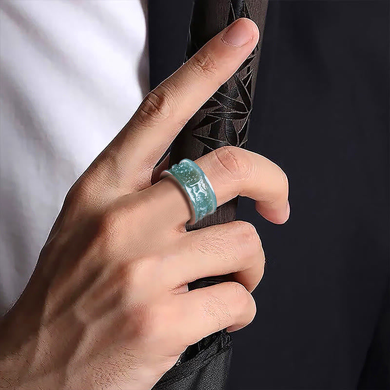 Buddha Stones Natural Jade Om Mani Padme Hum Carved Prosperity Ring - image 3