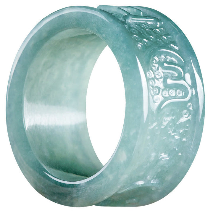 Buddha Stones Natural Jade Om Mani Padme Hum Carved Prosperity Ring - image 9