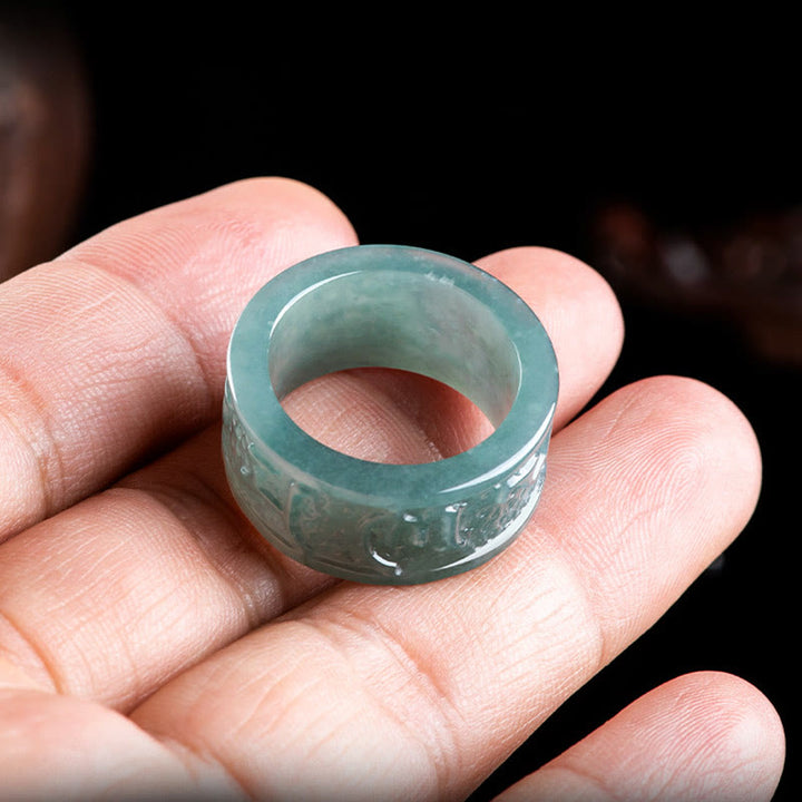 Buddha Stones Natural Jade Om Mani Padme Hum Carved Prosperity Ring - image 4