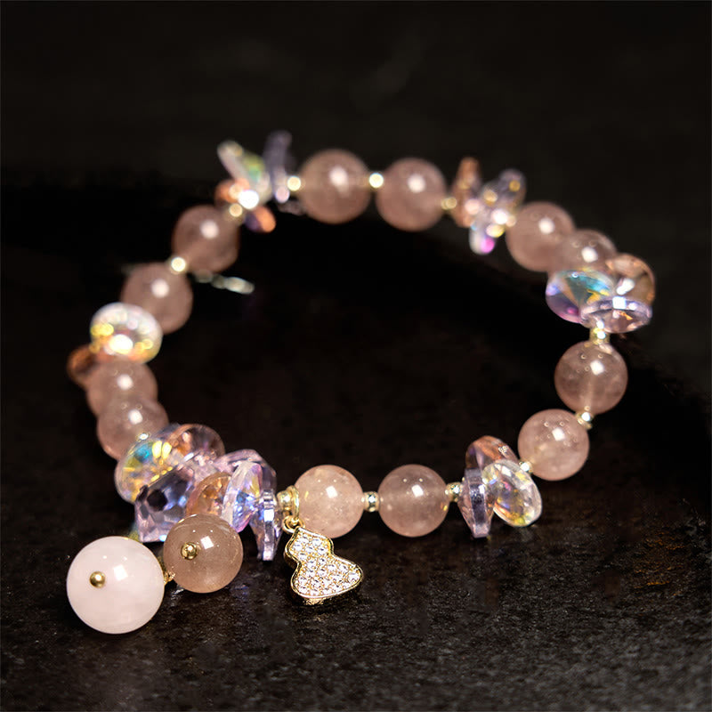 Buddha Stones Strawberry Quartz Crystal Gourd Positive Bracelet - image 1