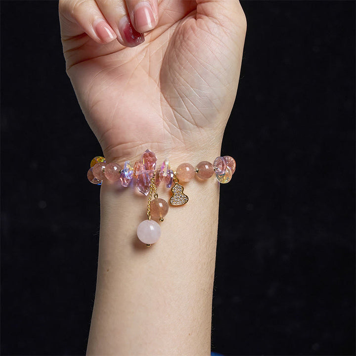 Buddha Stones Strawberry Quartz Crystal Gourd Positive Bracelet - image 9