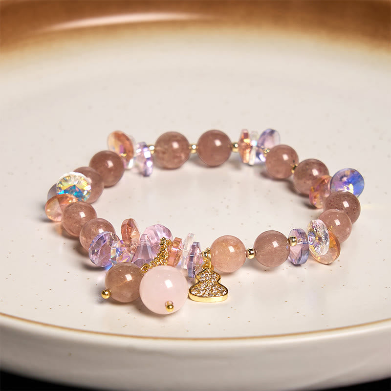Buddha Stones Strawberry Quartz Crystal Gourd Positive Bracelet - image 11
