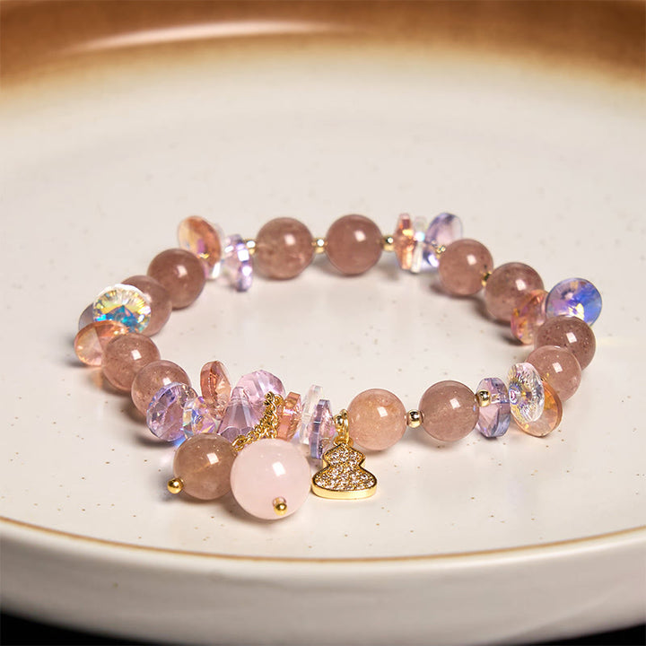 Buddha Stones Strawberry Quartz Crystal Gourd Positive Bracelet - image 11