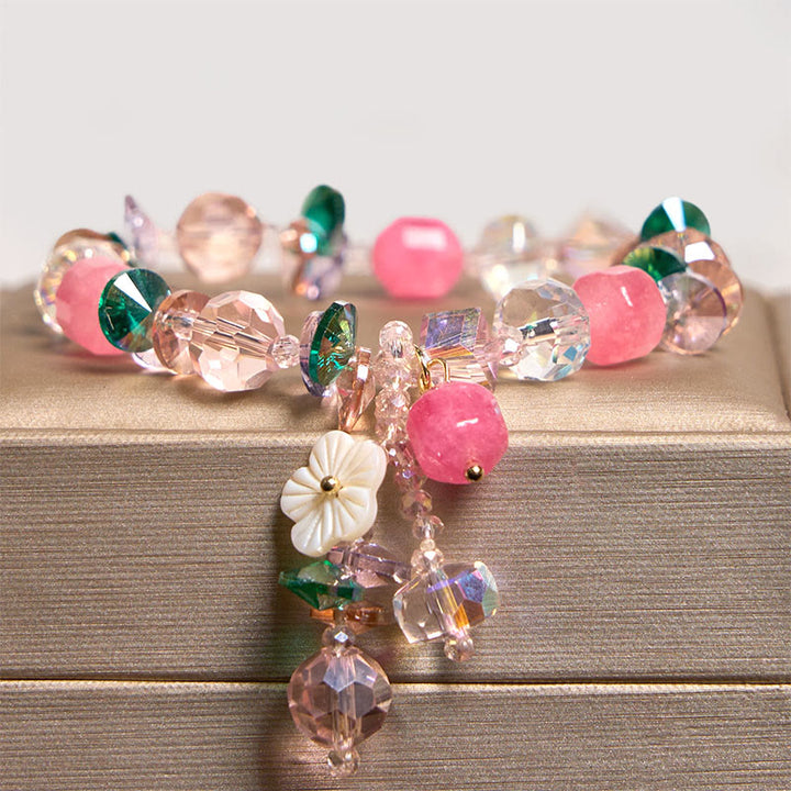 Buddha Stones Pink Crystal Green Crystal White Crystal Flower Warmth Bracelet - image 2
