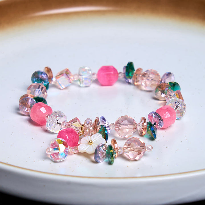 Buddha Stones Pink Crystal Green Crystal White Crystal Flower Warmth Bracelet - image 14
