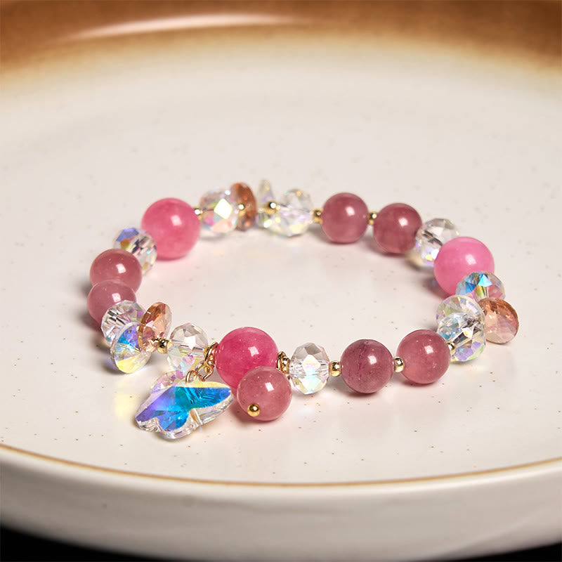 Buddha Stones Strawberry Quartz White Crystal Pink Crystal Butterfly Love Bracelet - image 13