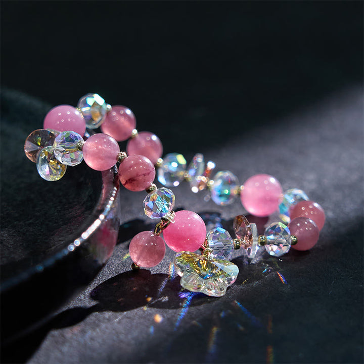 Buddha Stones Strawberry Quartz White Crystal Pink Crystal Butterfly Love Bracelet - image 11