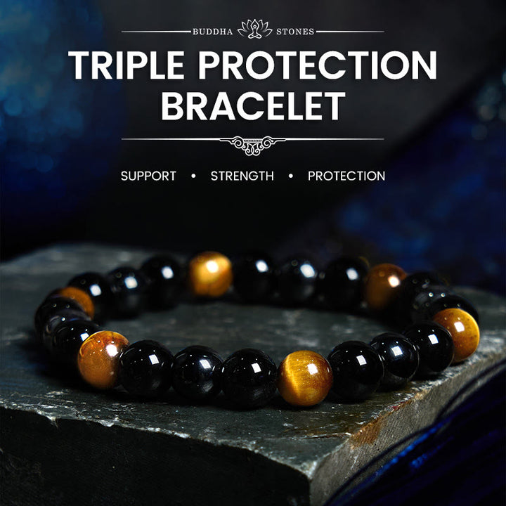 Buddha Stones Natural Tiger's Eye Obsidian Hematite Positive Powerful Bracelet - Yellow Tiger Eye Obsidian Hematite(Wrist Circumference: 14-18cm) - image 0