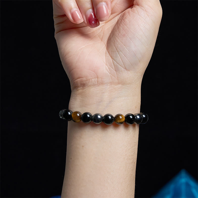 Buddha Stones Natural Tiger's Eye Obsidian Hematite Positive Powerful Bracelet - image 7