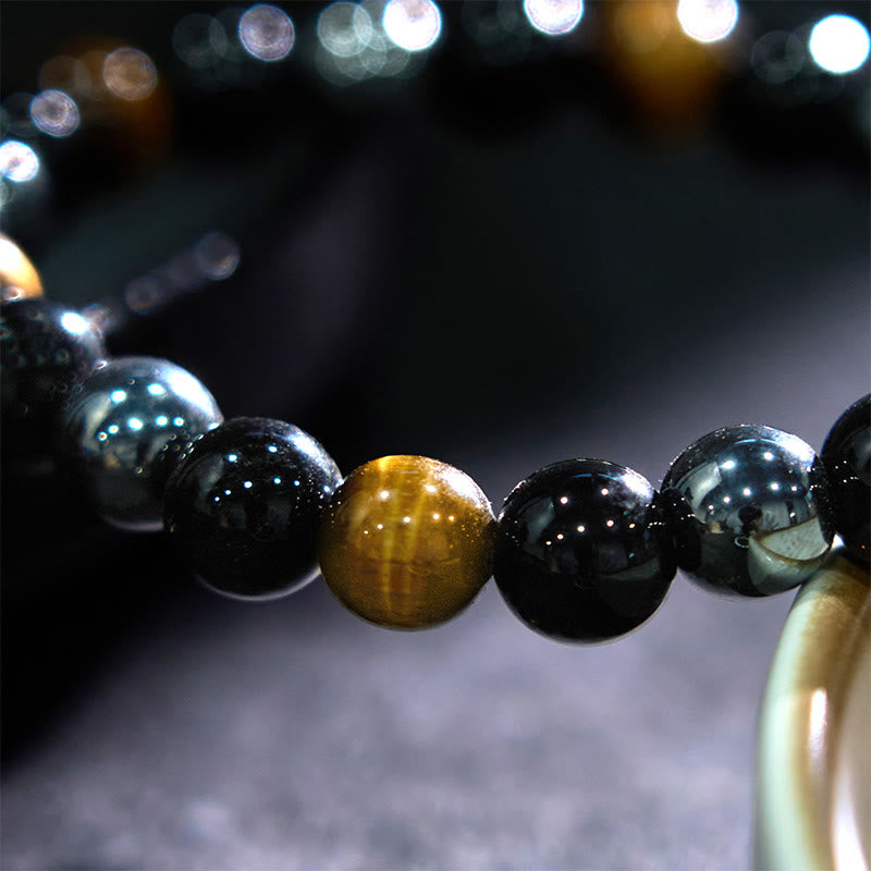 Buddha Stones Natural Tiger's Eye Obsidian Hematite Positive Powerful Bracelet - image 6