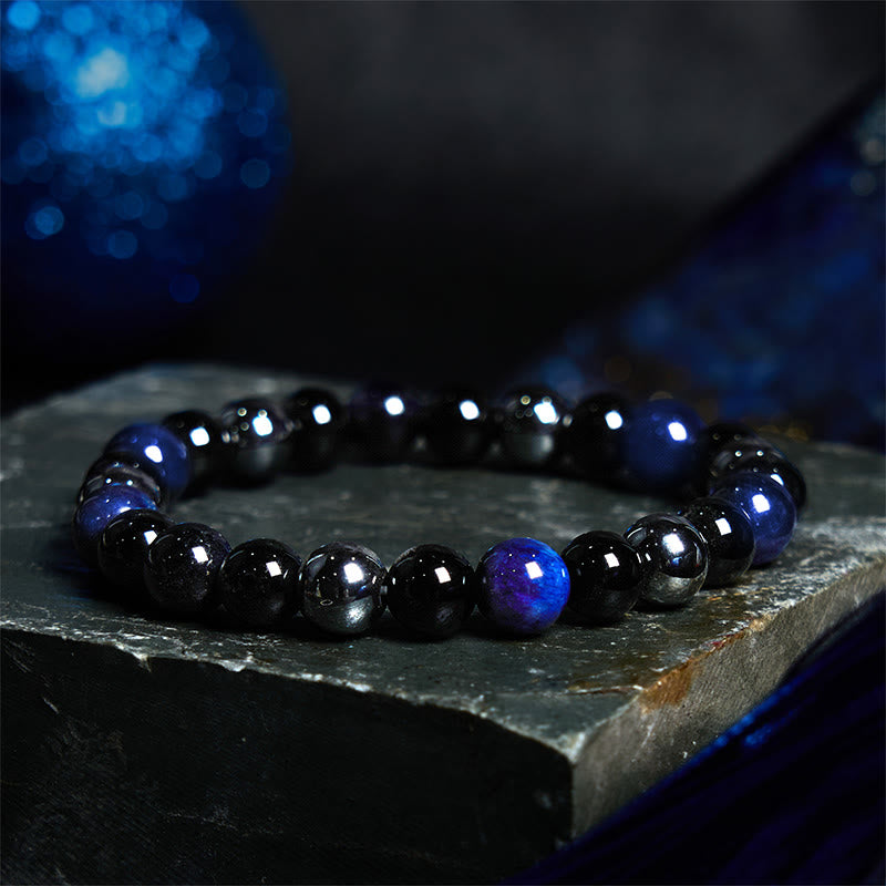 Buddha Stones Natural Tiger's Eye Obsidian Hematite Positive Powerful Bracelet - Lazurite Tiger Eye Obsidian Hematite(Wrist Circumference: 14-18cm) - image 16