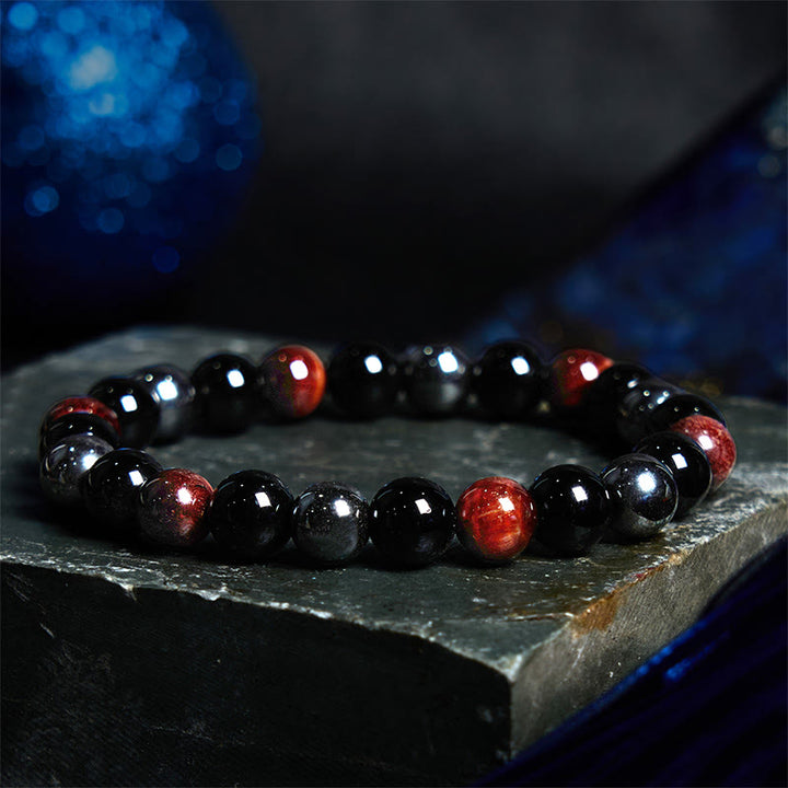 Buddha Stones Natural Tiger's Eye Obsidian Hematite Positive Powerful Bracelet - Red Tiger Eye Obsidian Hematite(Wrist Circumference: 14-18cm) - image 8
