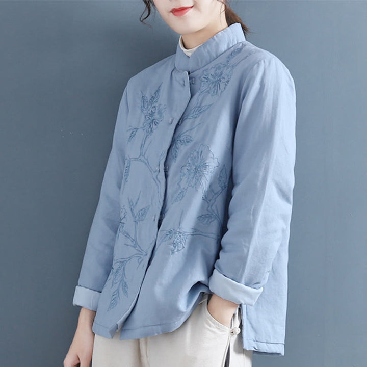 Buddha Stones Retro Flower Design Thermal Long Sleeve Cotton Linen Women's Shirt - image 2