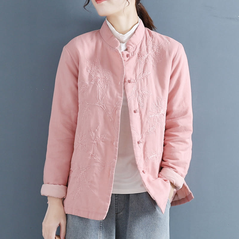 Buddha Stones Retro Flower Design Thermal Long Sleeve Cotton Linen Women's Shirt - Pink - US8-10，UK/AU12-14，EU40-42 (2XL) - image 7