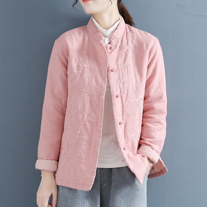 Buddha Stones Retro Flower Design Thermal Long Sleeve Cotton Linen Women's Shirt - Pink - US8-10，UK/AU12-14，EU40-42 (2XL) - image 7