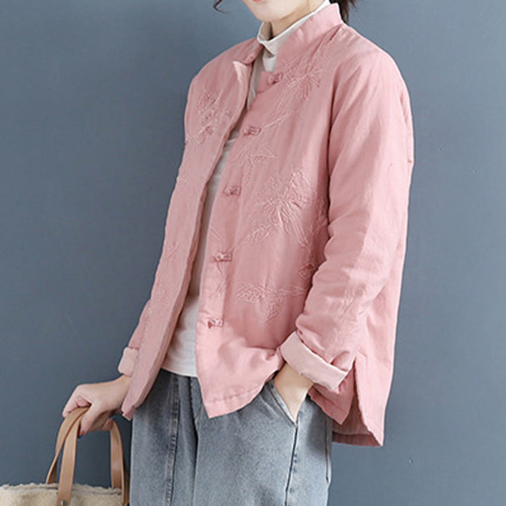 Buddha Stones Retro Flower Design Thermal Long Sleeve Cotton Linen Women's Shirt - image 8