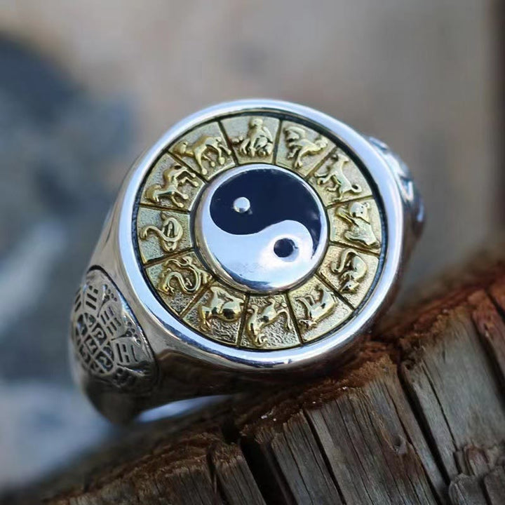 Buddha Stones Yin Yang Chinese Zodiac Copper Wealth Adjustable Ring - image 3