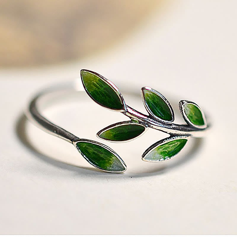 Buddha Stone Leaves Copper Wealth Adjustable Ring - image 1