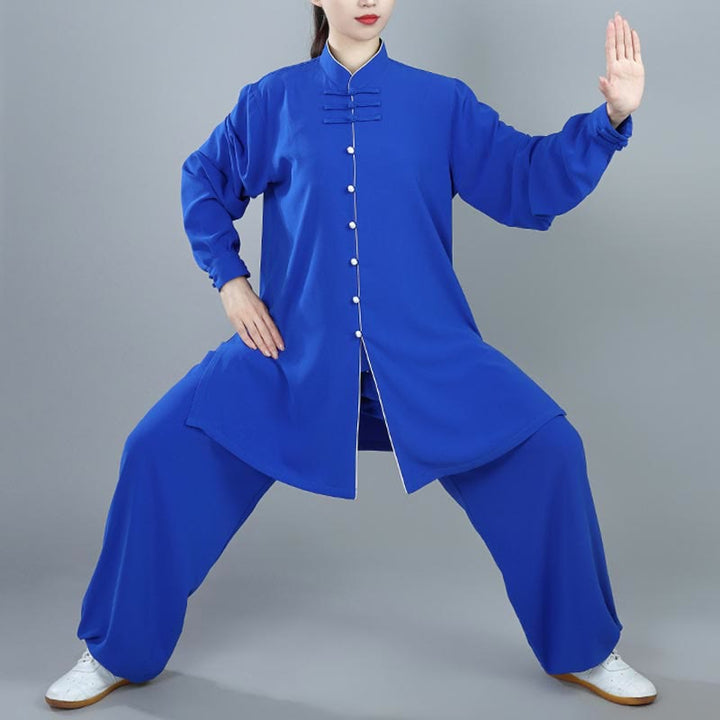 Buddha Stones 2Pcs Fall Solid Color Frog-Button Tai Chi Meditation Qigong Zen Practice Unisex Cotton Clothing Set - Blue - 3XL-FIT FOR US/UK/AU/EU-XL - image 18