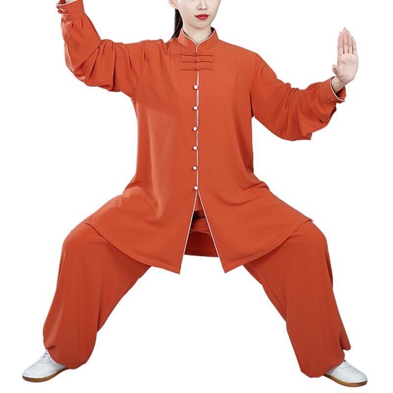 Buddha Stones 2Pcs Fall Solid Color Frog-Button Tai Chi Meditation Qigong Zen Practice Unisex Cotton Clothing Set - image 5
