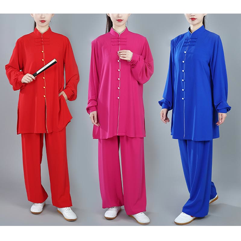 Buddha Stones 2Pcs Fall Solid Color Frog-Button Tai Chi Meditation Qigong Zen Practice Unisex Cotton Clothing Set - image 27