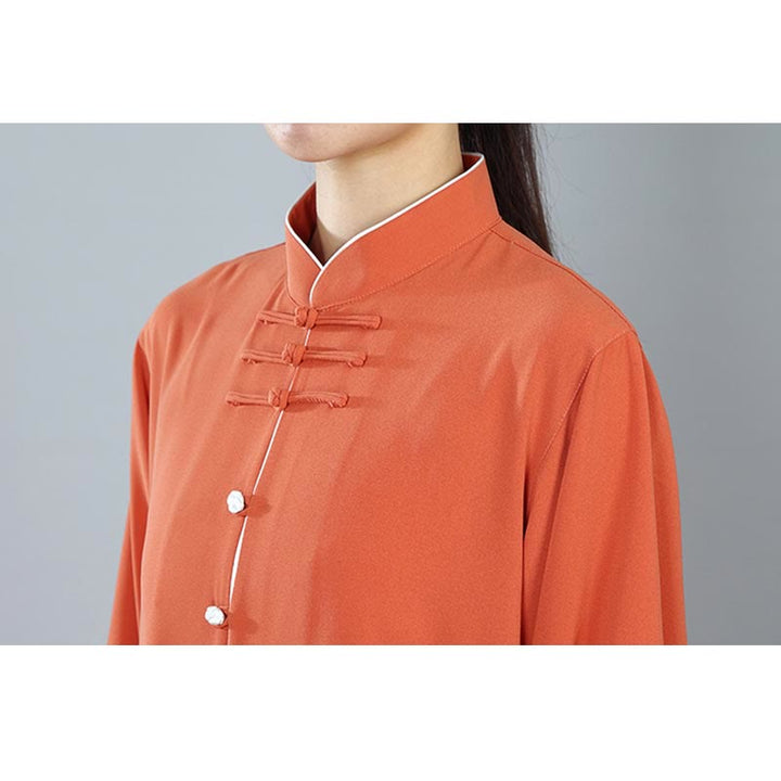 Buddha Stones 2Pcs Fall Solid Color Frog-Button Tai Chi Meditation Qigong Zen Practice Unisex Cotton Clothing Set - image 9