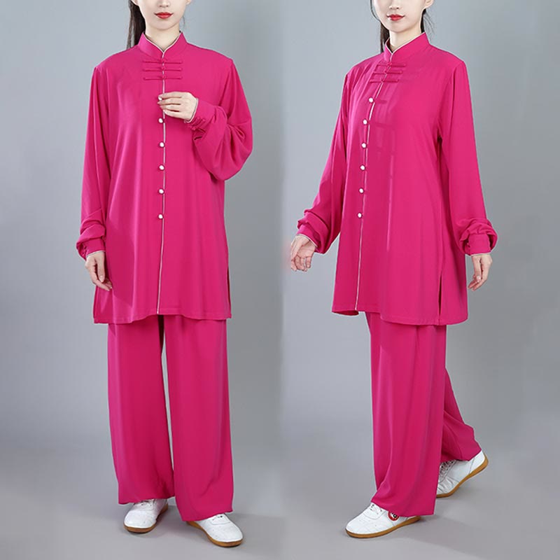 Buddha Stones 2Pcs Fall Solid Color Frog-Button Tai Chi Meditation Qigong Zen Practice Unisex Cotton Clothing Set - image 16