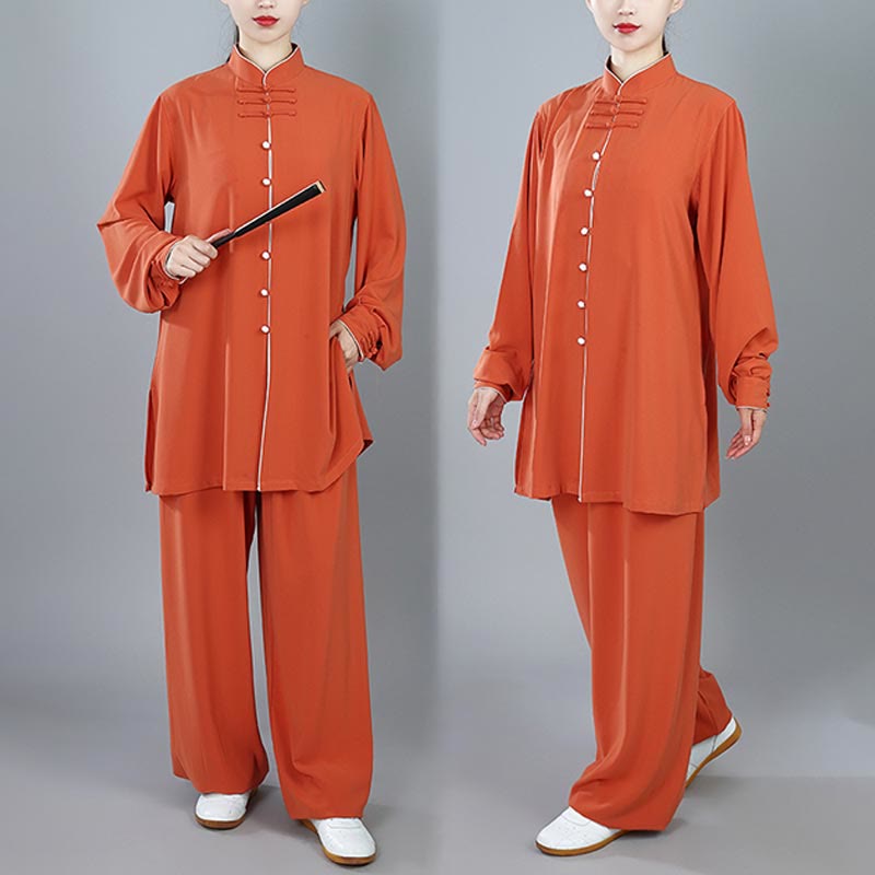 Buddha Stones 2Pcs Fall Solid Color Frog-Button Tai Chi Meditation Qigong Zen Practice Unisex Cotton Clothing Set - image 2