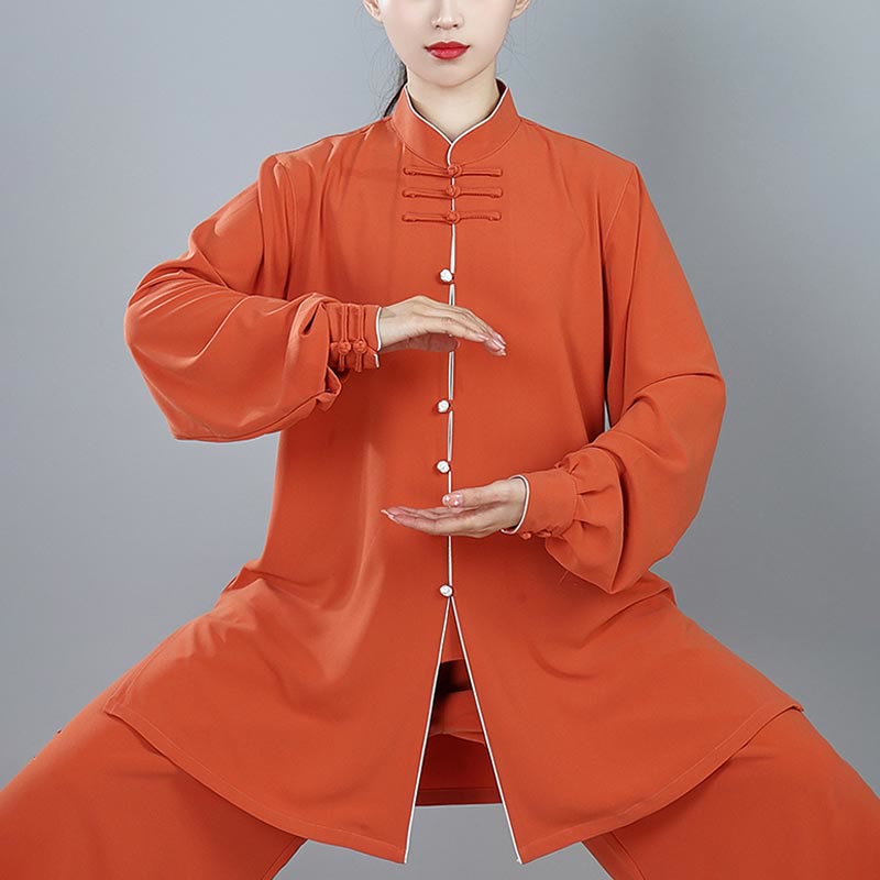 Buddha Stones 2Pcs Fall Solid Color Frog-Button Tai Chi Meditation Qigong Zen Practice Unisex Cotton Clothing Set - image 3