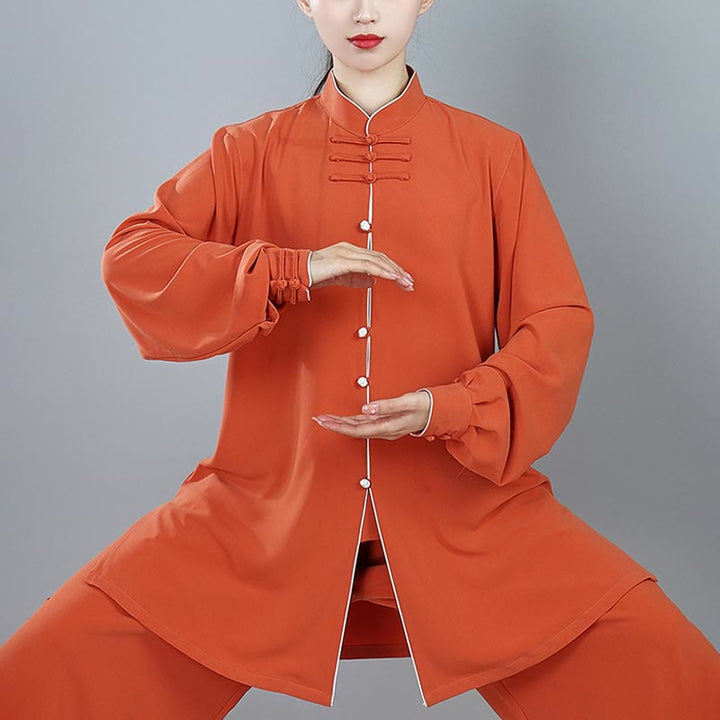 Buddha Stones 2Pcs Fall Solid Color Frog-Button Tai Chi Meditation Qigong Zen Practice Unisex Cotton Clothing Set - image 3