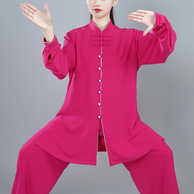 Buddha Stones 2Pcs Fall Solid Color Frog-Button Tai Chi Meditation Qigong Zen Practice Unisex Cotton Clothing Set - image 14