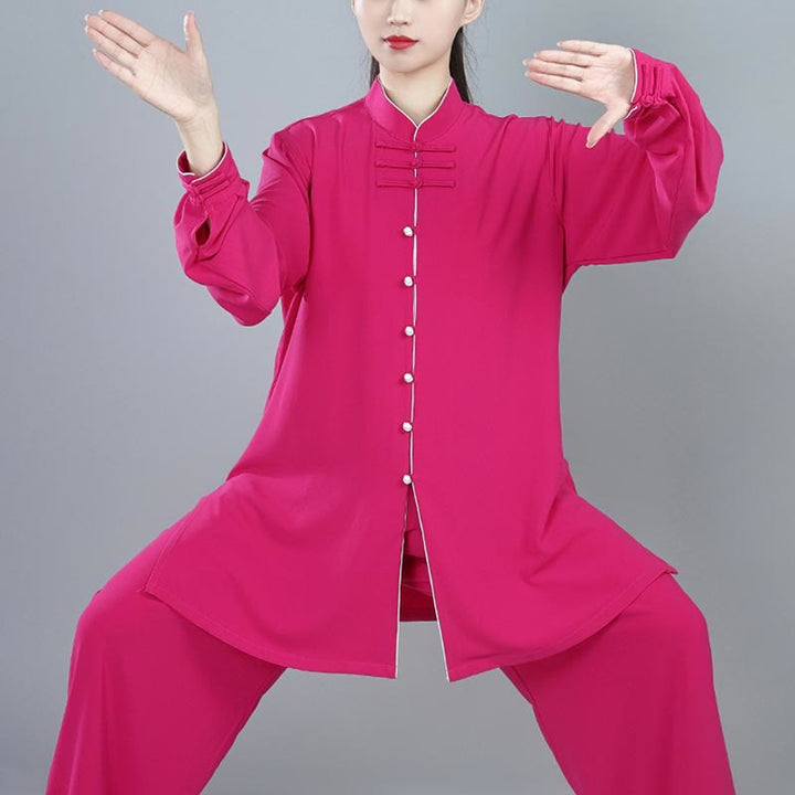 Buddha Stones 2Pcs Fall Solid Color Frog-Button Tai Chi Meditation Qigong Zen Practice Unisex Cotton Clothing Set - image 14
