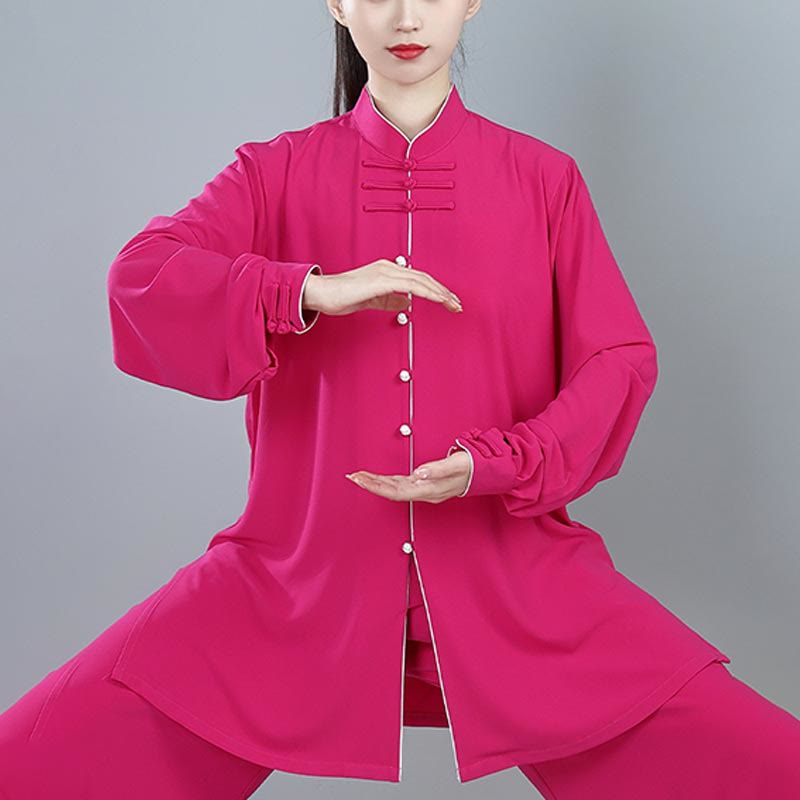 Buddha Stones 2Pcs Fall Solid Color Frog-Button Tai Chi Meditation Qigong Zen Practice Unisex Cotton Clothing Set - image 15
