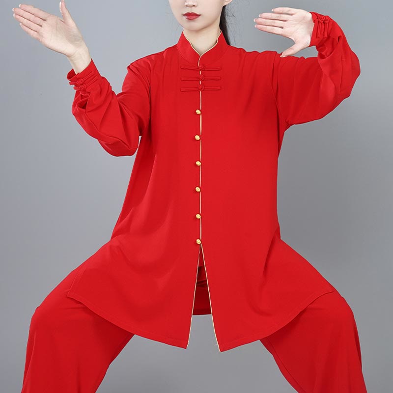 Buddha Stones 2Pcs Fall Solid Color Frog-Button Tai Chi Meditation Qigong Zen Practice Unisex Cotton Clothing Set - image 24