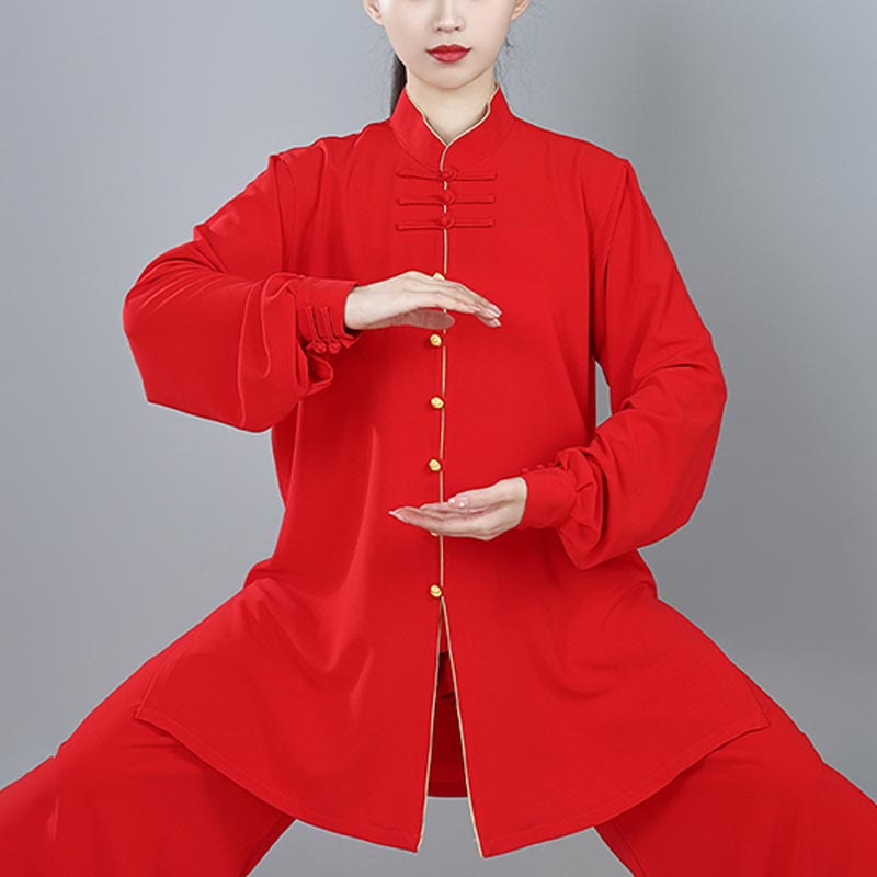 Buddha Stones 2Pcs Fall Solid Color Frog-Button Tai Chi Meditation Qigong Zen Practice Unisex Cotton Clothing Set - image 25