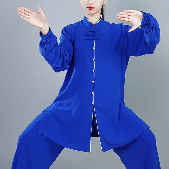 Buddha Stones 2Pcs Fall Solid Color Frog-Button Tai Chi Meditation Qigong Zen Practice Unisex Cotton Clothing Set - image 19